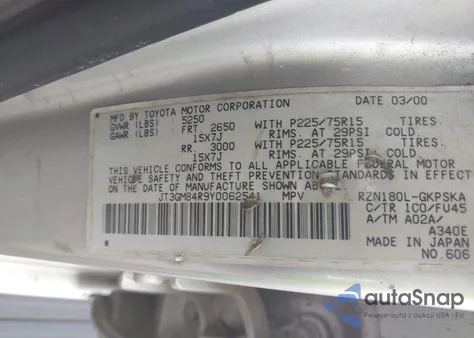 2000 Toyota 4Runner from USA, damaged, VIN JT3GM84R9Y0062541